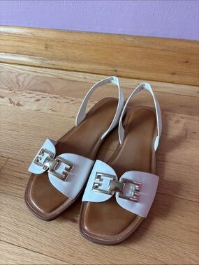 Aldo White Leather Slingback Sandals with Silver Accent